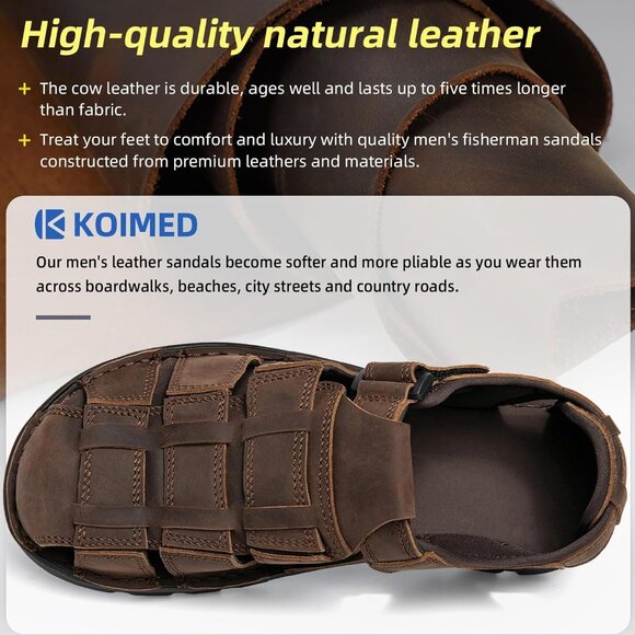 ?Men\'s Hiking Sandals Brown Leather Athletic Casual Outdoor Sports Shoes main image 5